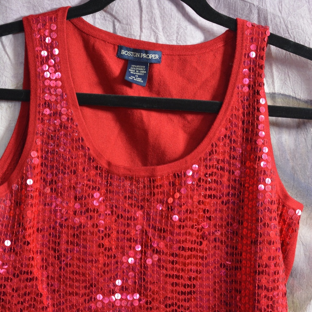 Red Sequinned Tank Top SZ M